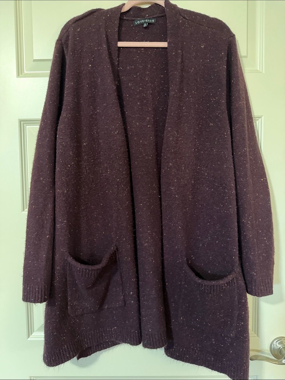 Love ❤️ Ellie Wells Confetti Open-Front Dark Purple Cardigan